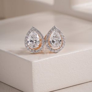 Pear Lab Grown Two Style Wearing Studs Earrings with Halo | IGI Certified