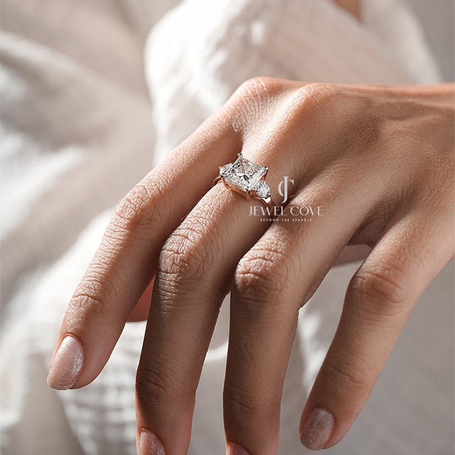 Princess Three Stone Lab Grown Ring | IGI Certified | E-F Color | VVS- VS Clarity