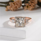 Three-Stone Princess-Cut Diamond with Round Side Diamond Ring