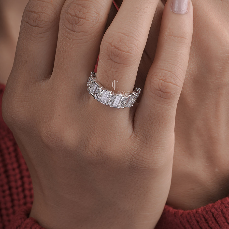 Round And Baguette Diamond Indy Wedding Band