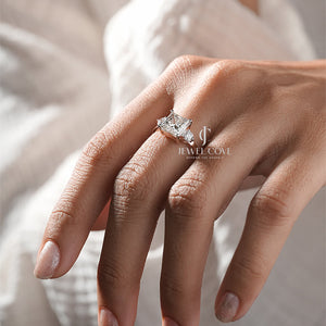 Princess and Round | Three Stone Moissanite Ring | IGI Certified | E-F Color | VVS- VS Clarity