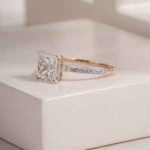 Princess Moissanite Diamond Solitaire Engagement Eternity Ring with Pave Band| IGI Certified