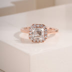 Asscher Cut Lab Grown Diamond Halo Setting, Asscher Shape Bridal Ring