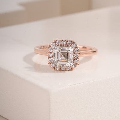 Asscher Cut Lab Grown Diamond Halo Setting, Asscher Shape Bridal Ring
