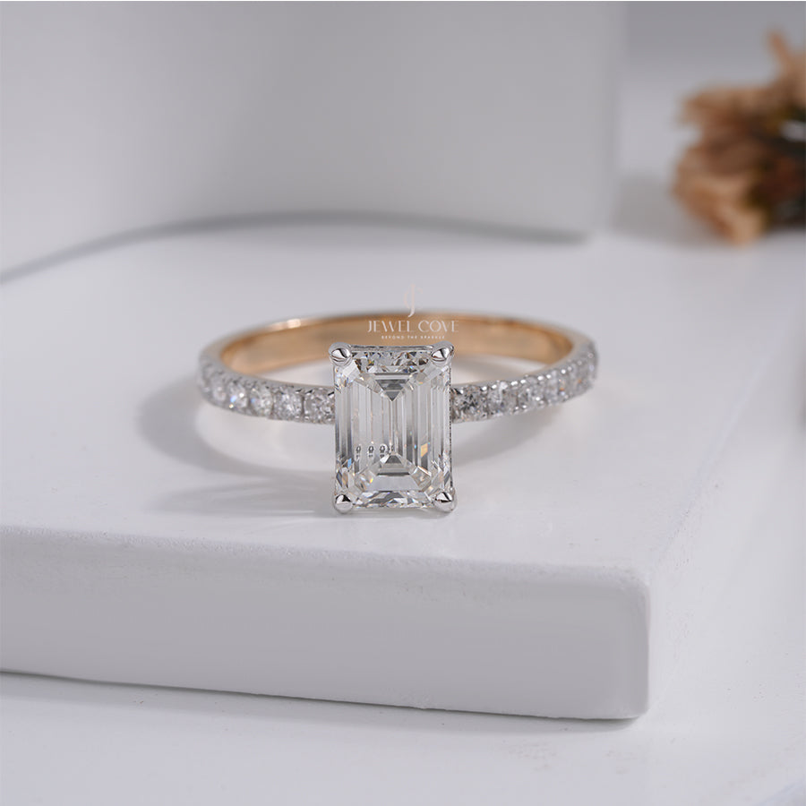 1CT Emerald Moissanite Engagement Ring for Women in White Gold | IGI Certified