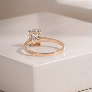 1.5CT Emerald Solitaire Moissanite Minimalist Shank Yellow Gold Ring | IGI Certified