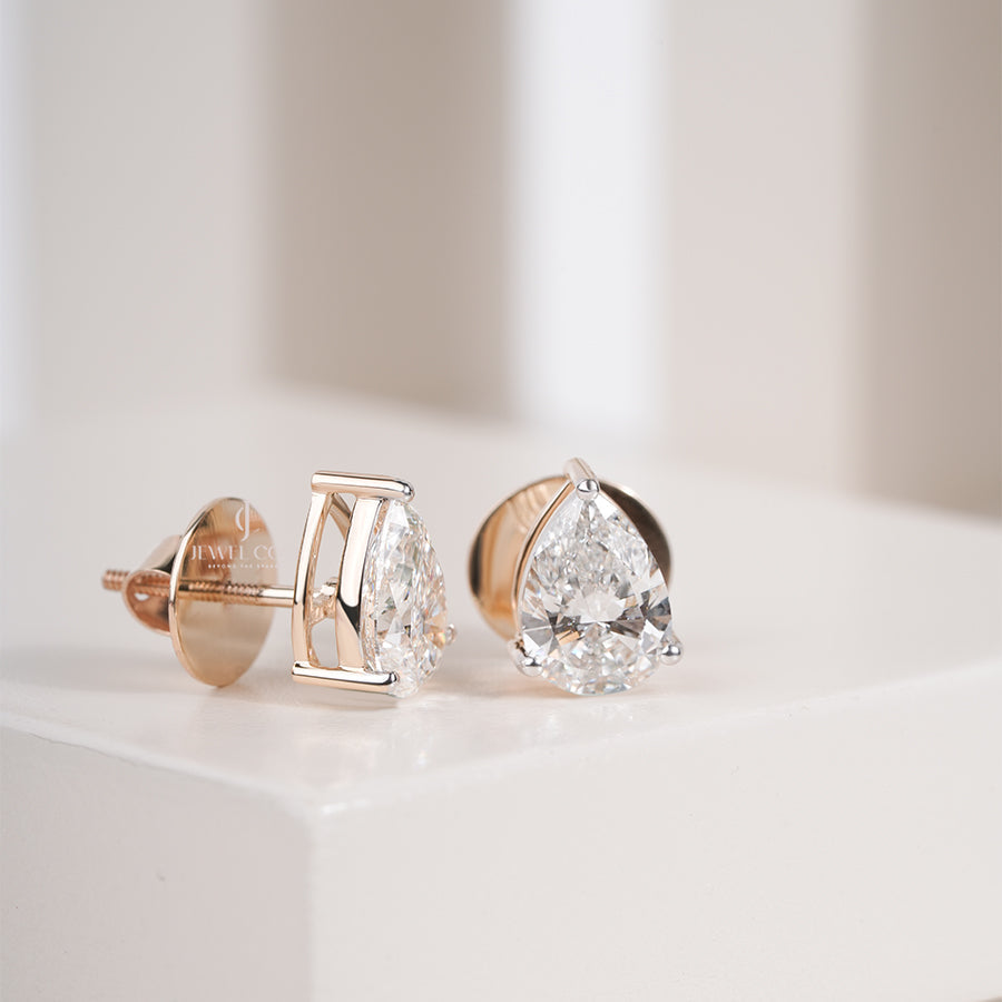 Pear Lab Grown Diamond Stud Earrings Pear Cut Diamond Earrings Dainty Solitaire Wedding Studs