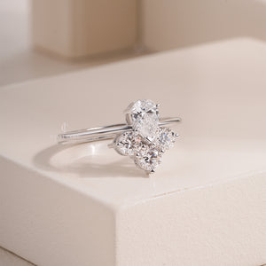 Pear & Round Side Stones Solitaire Ring | Lab Grown Diamond | 14K White Gold Eternity Ring | IGI Certified