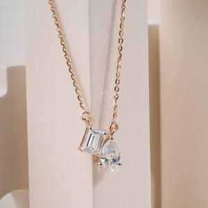 Two Stone Emerald & Pear Moissanite Diamond Solitaire Pendant With Chain | IGI Certified