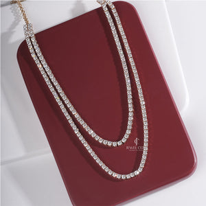 14K White Gold Tennis Double Layer Moissanite Necklace | IGI Certified | E-F Color | VVS- VS Clarity