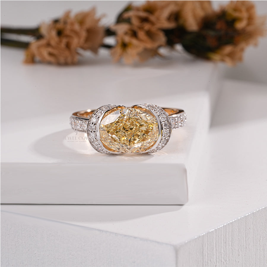 18K Gold Pave Oval Lab Grown Diamond Ring | IGI Certified | E-F Color | VVS- VS Clarity