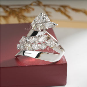 1.80ctw Marquise Lab Grown Leaf Wrap White Gold Ring | IGI Certified | E-F Color | VVS- VS Clarity