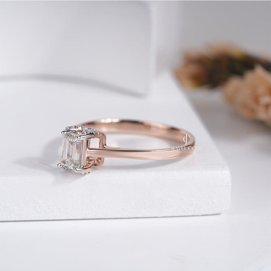 Emerald Cut Diamond Ring in Rose Gold for Women Engagement and Wedding Jewelry