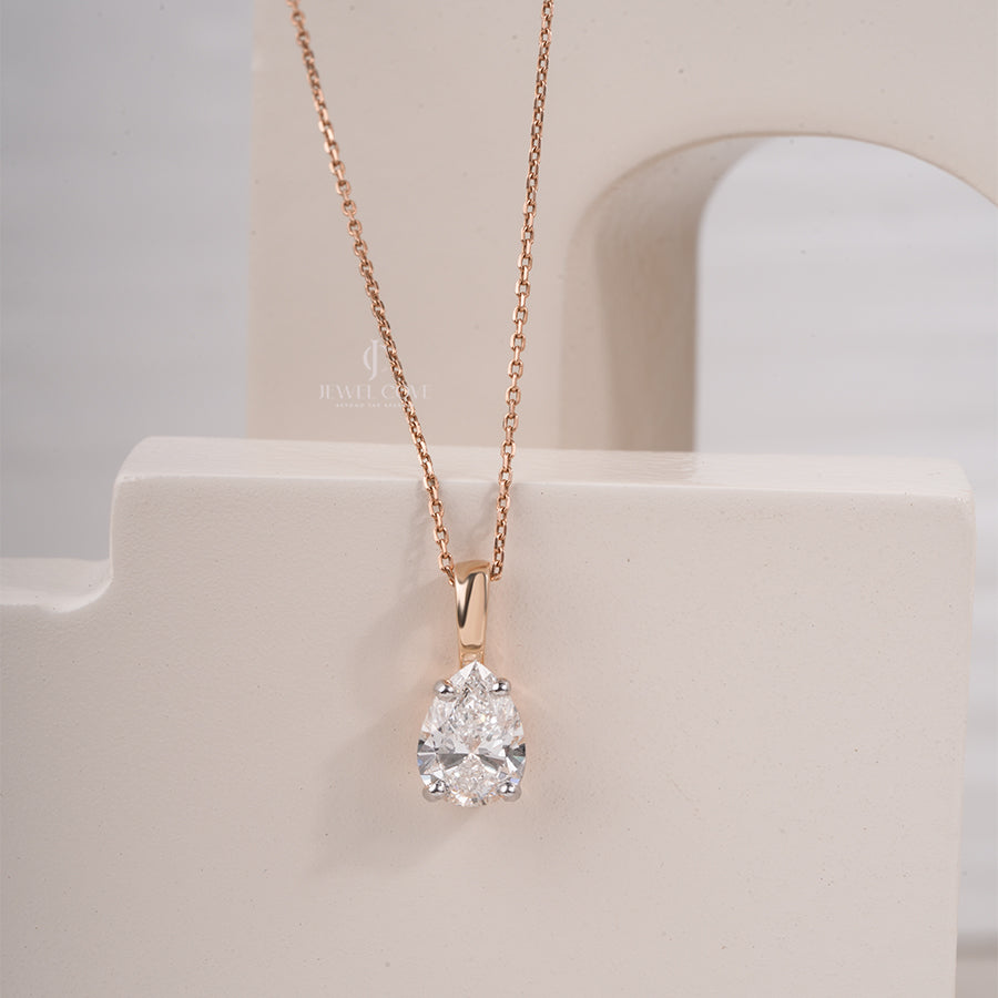 1.5ct Pear Solitaire Lab Grown Diamond Pendant in Yellow Gold | IGI Certified
