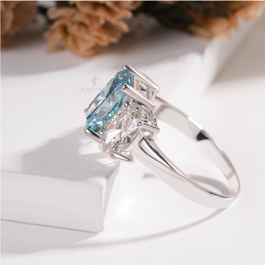 Radiant & Oval Three Stone Lab Grown Engagement Ring E-F Color | VVS- VS Clarity | IGI Certified