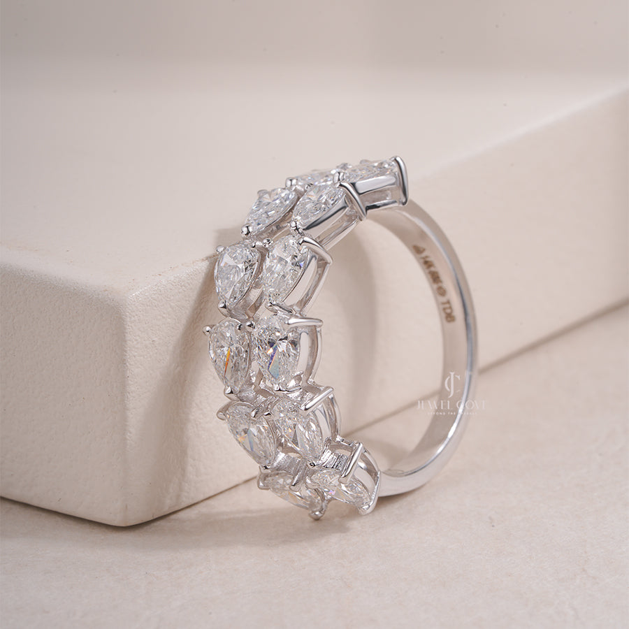Pear Half Eternity Ring | Lab Grown Diamonds | White Gold Wedding Band | IGI Certified