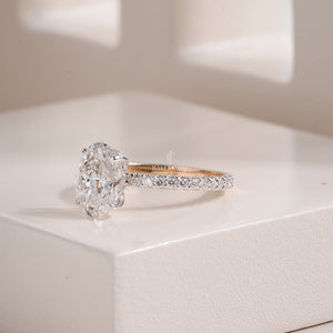 Oval Lab Grown Engagement Eternity Ring with Pave Band | IGI Certified | Yellow Gold Ring