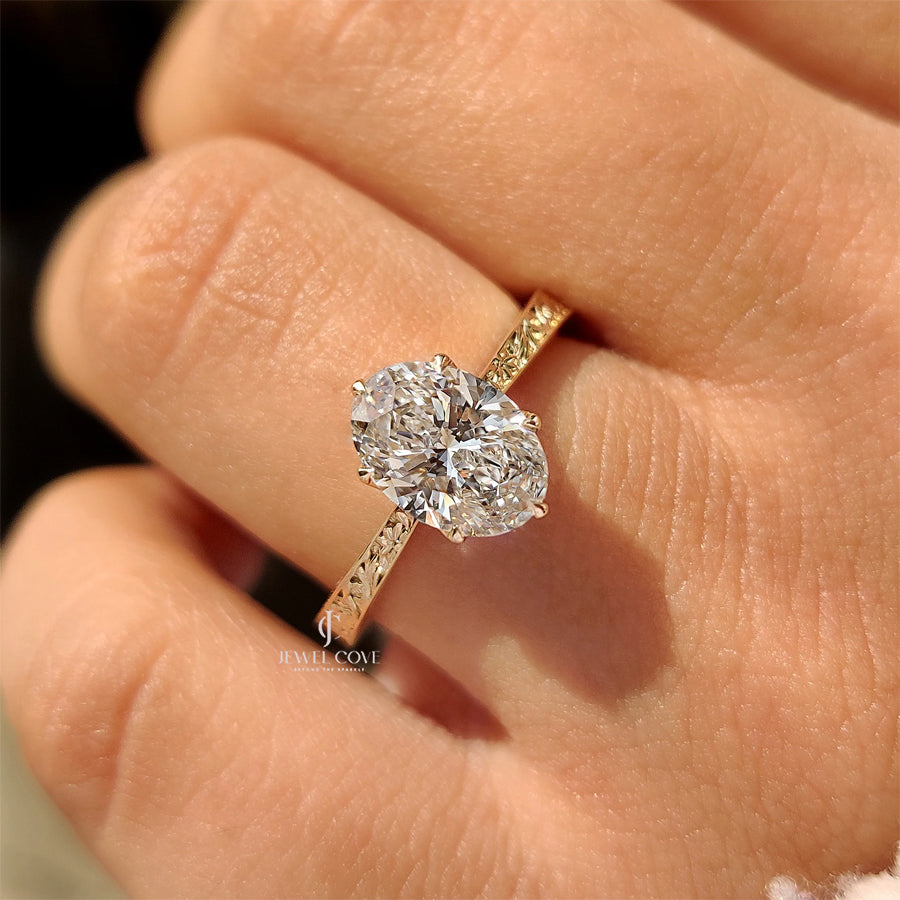 Oval Lab Diamond with Solitaire Hidden Gemstone Ring | IGI Certified