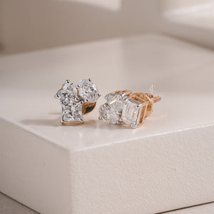 Multi Shape Moissanite Diamond Stud Earrings | IGI Certified | Solitaire Studs