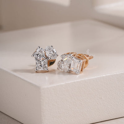 Multi Shape Moissanite Diamond Stud Earrings with Pear, Heart, and Emerald Cuts