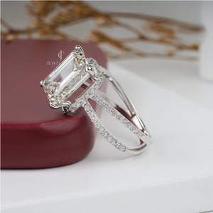 4CT Emerald Lab Grown Diamond Engagement Ring For Her, E-F Color, VVS/VS Clarity, IGI Certified