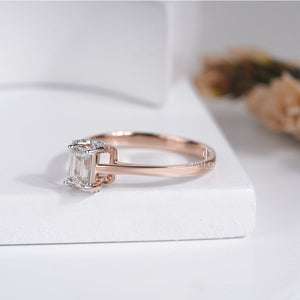 Hidden Halo Emerald Solitaire Moissanite Diamond Ring | GRA Certified | E-F Color | VVS- VS Clarity