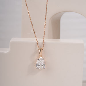 1.5ct Pear Solitaire Lab Grown Diamond Pendant in Yellow Gold | IGI Certified