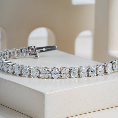 Elegant Oval Cut Lab Grown Diamond Tennis Bracelet in White Gold, Timeless Luxury Jewelry Design