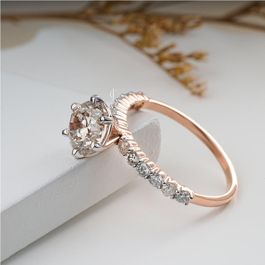 1.50 Carat Round Diamond Six Prong Solitaire With Side Stone Ring