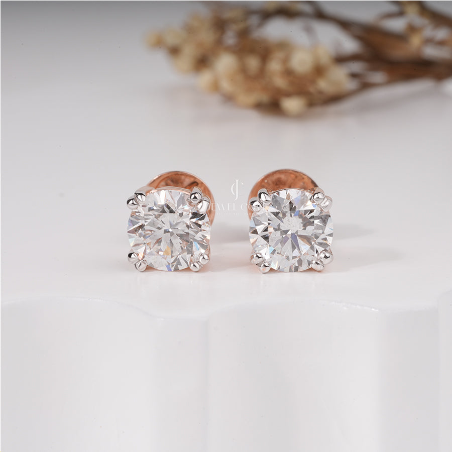 Round Cut Lab Grown Diamond Stud Earrings, EF Color, VVS-VS Clarity, IGI Certified