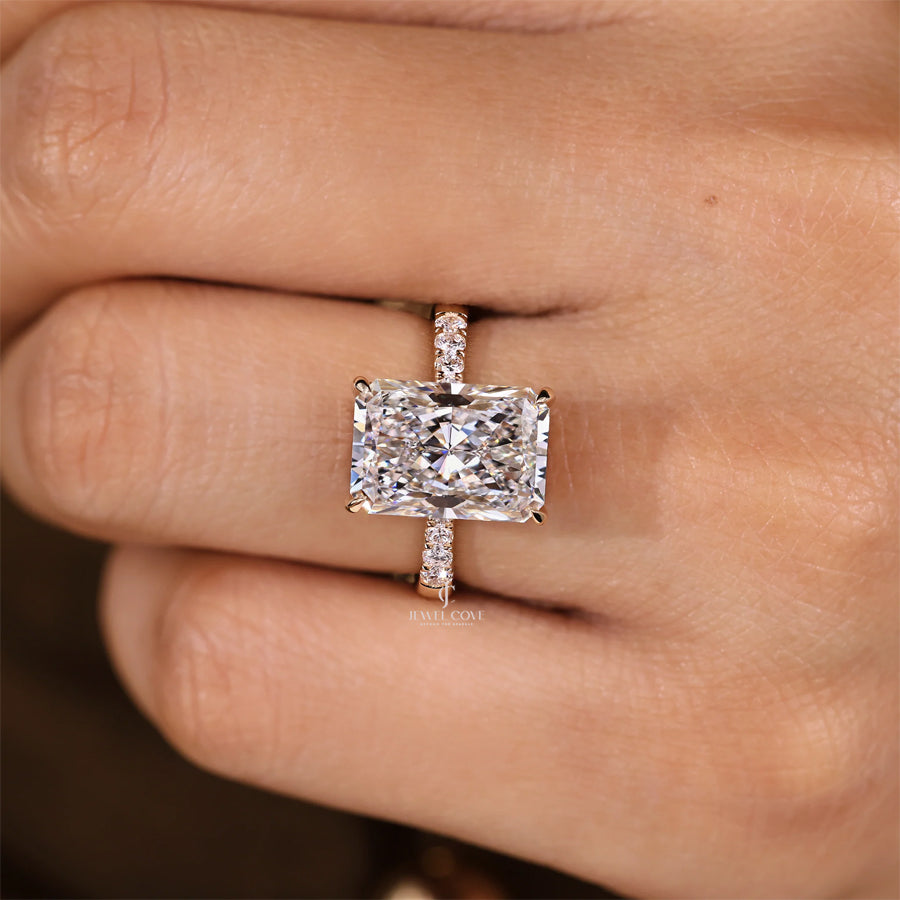 5CT Radiant Cut Diamond Ring in Pave Setting | IGI Certified