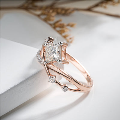 0.80 Carat Princess Cross Round Diamond Brilliance Engagement Ring