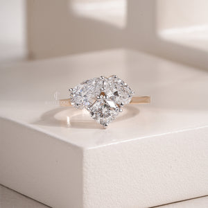 Three Stone Cluster Lab-Grown Engagement Ring in Yellow Gold | IGI Certified Diamond Ring For Her