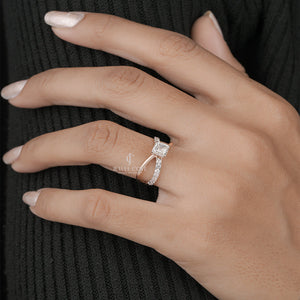 Emerald Square Criss Cross Lab Grown Ring | IGI Certified | E-F Color | VVS- VS Clarity