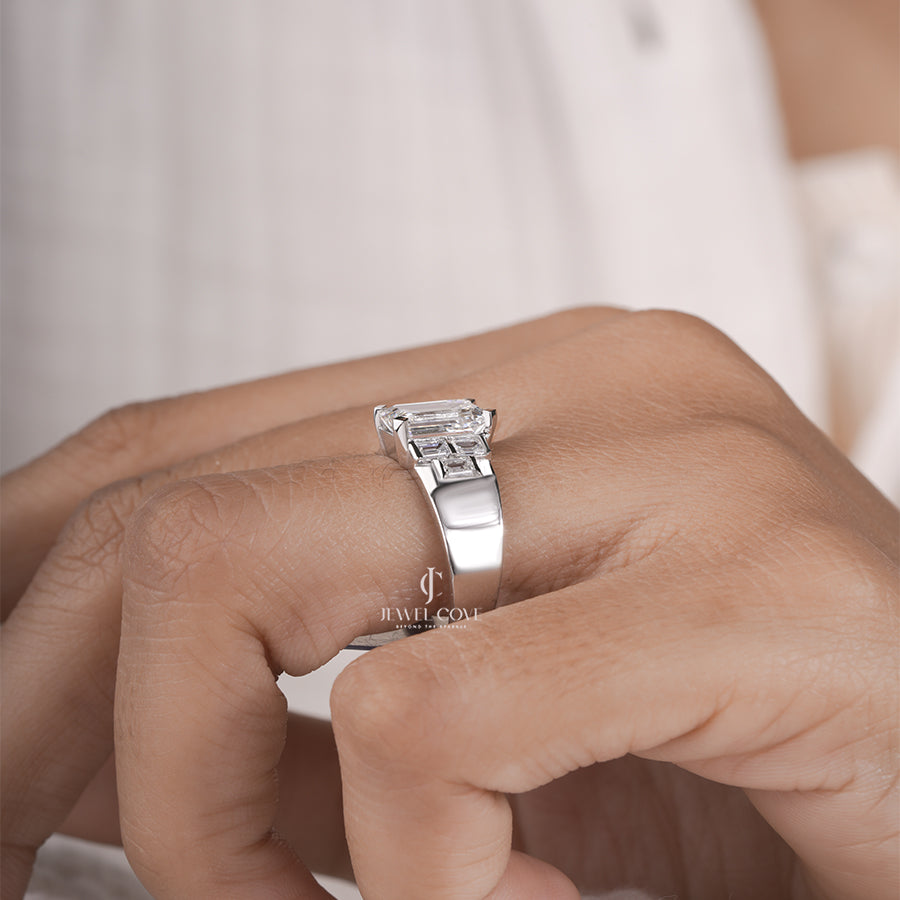 Emerald Cut Lab Grown Diamond Wedding Half Eternity Stackable Matching Band Wedding Gifts Anniversary Ring For Women