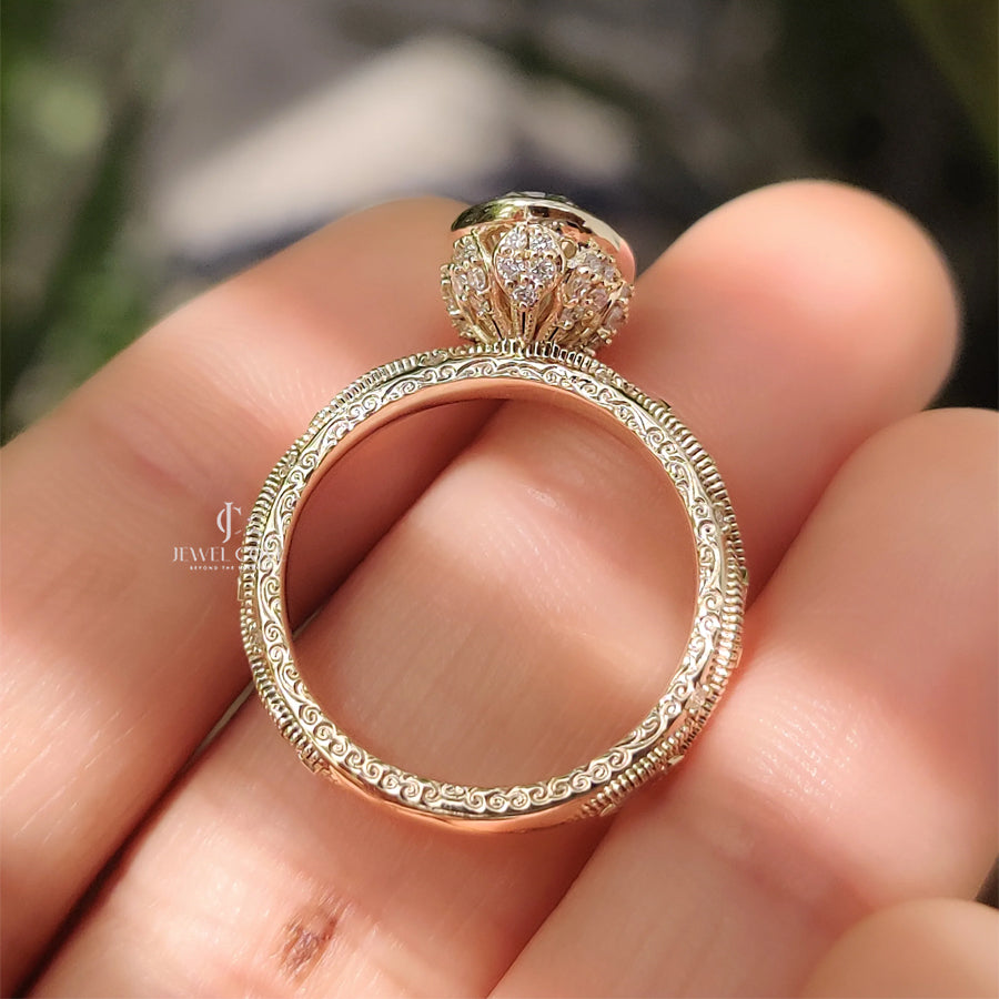 Oval Bezel Engagement Ring with Milgrain | Lab Grown Diamonds | IGI Certified