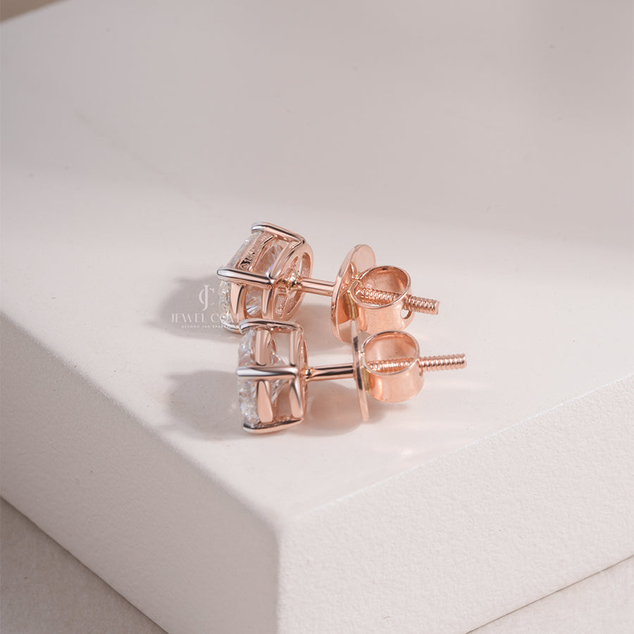 Rose Gold Oval Moissanite Diamond Studs – Elegant Oval Cut Solitaire Earrings for Daily Wear