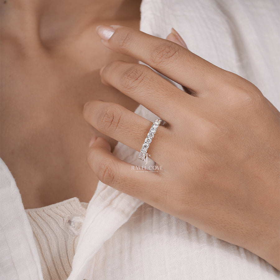 3.00 MM Round Brilliant Cut Lab Diamond Dazzling Half Eternity Wedding Band, Bridal Stackable Band