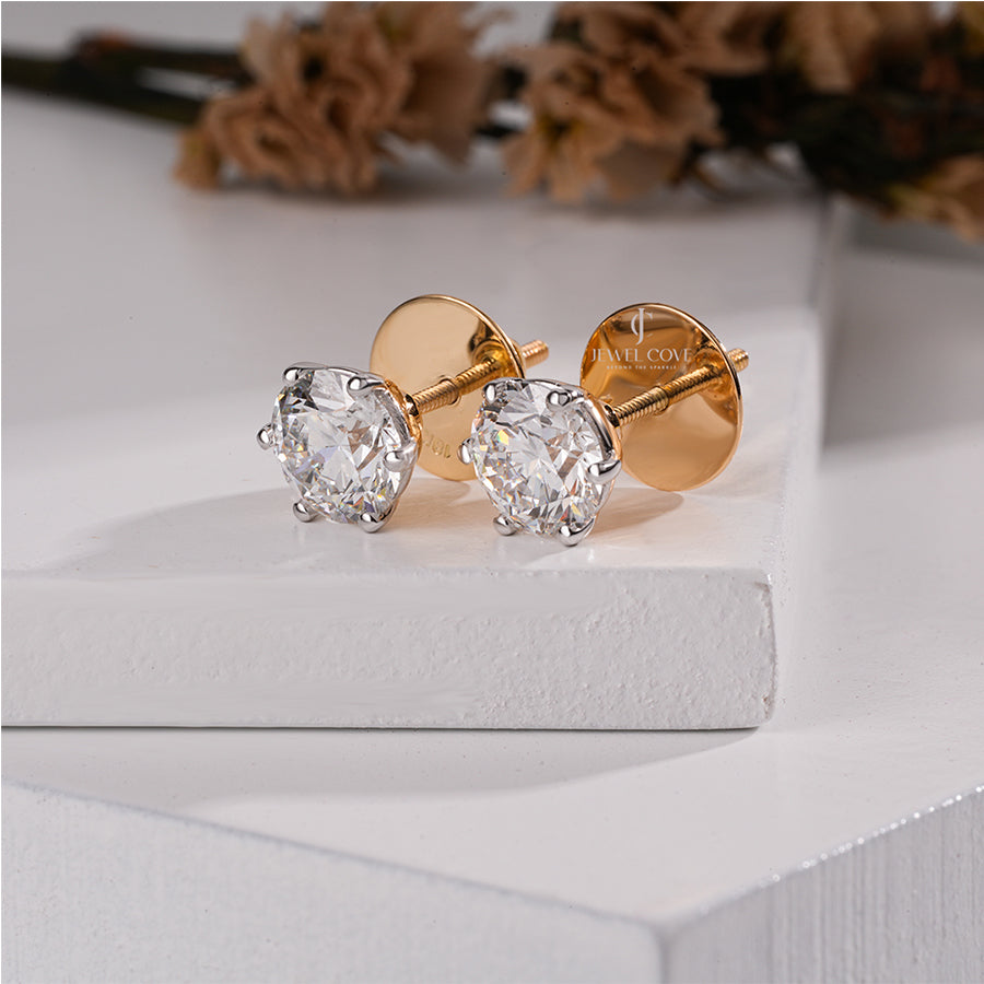6 Prong Solitaire 1.5CT Each Carat Lab Diamond Studs For Her | EF Color | VVS-VS Clarity | IGI Certified
