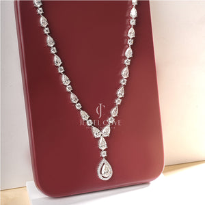 Pear And Round Moissanite Necklace | IGI Certified | E-F Color | VVS- VS Clarity | White Gold 14K | Classic Dainty Necklace