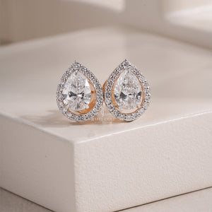 Pear Lab Grown Two Style Wearing Studs Earrings with Halo | IGI Certified