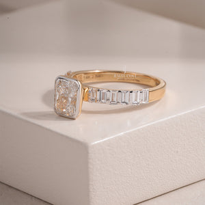 Radiant Moissanite with Baguette Side Stones | IGI Certified | 14K White Gold Eternity Ring