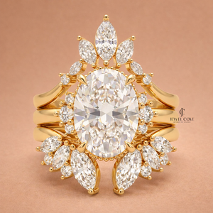 2CT Oval Solitaire Moissanite Stack Marquise Wing Bridal Ring Set | IGI Certified