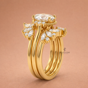 2CT Oval Solitaire Moissanite Stack Marquise Wing Bridal Ring Set | IGI Certified
