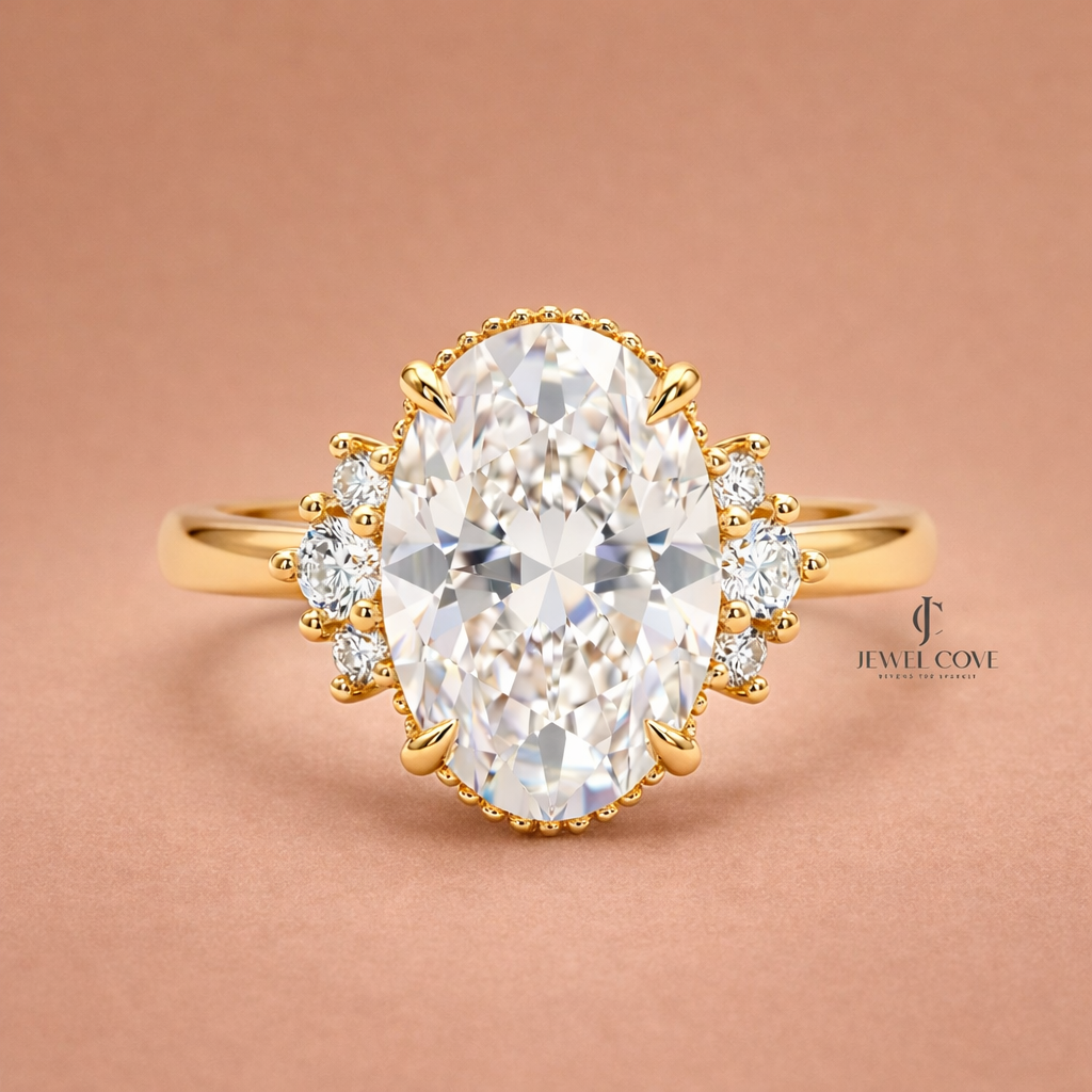 2CT Oval Solitaire Lab Grown Stack Marquise Wing Bridal Ring Set | IGI Certified