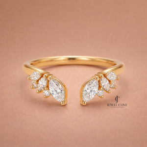 14K Yellow Gold Marquise Open Cuff Lab Grown Band For Daily Wear | IGI Certified
