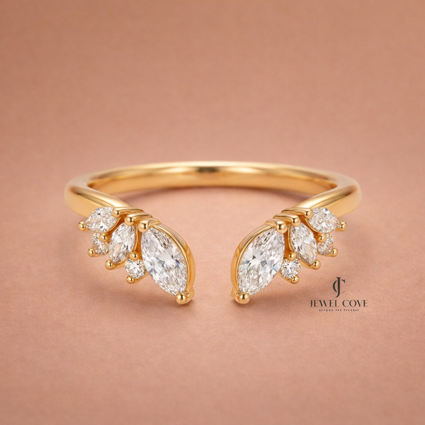14K Yellow Gold Marquise Open Cuff Lab Grown Band For Daily Wear | IGI Certified