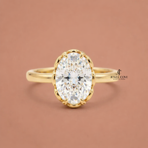 2CT Oval Cut Lab Grown Hidden Halo Engagement Ring | IGI Certified Yellow Gold Ring