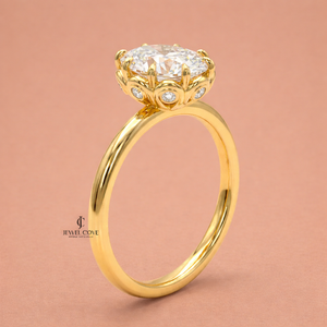 2CT Oval Cut Lab Grown Hidden Halo Engagement Ring | IGI Certified Yellow Gold Ring