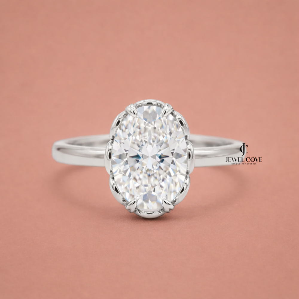 2CT Oval Cut Lab Grown Hidden Halo Engagement Ring | IGI Certified Yellow Gold Ring
